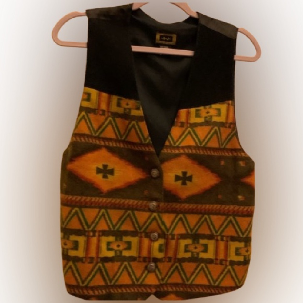 Vintage Western Tapestry Vest Aztec Southwestern Wool Boho M